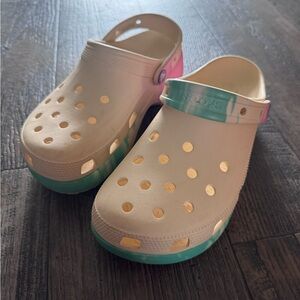 Tie dyed Crocs Clogs - Cream with Pink and Green